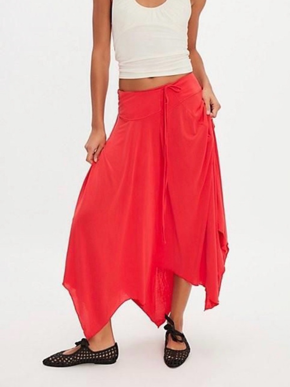 Free People Rae Knit Cascade Wrap Skirt Poppy Red Modal/Polyester  Size 14 NWT